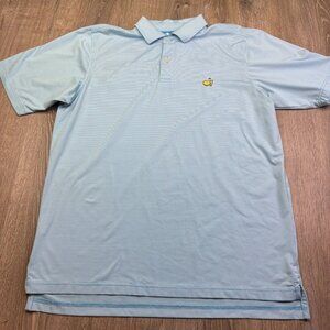 F&G Tech Mens Blue White Striped Masters Performance Golf Polo Shirt Size Large